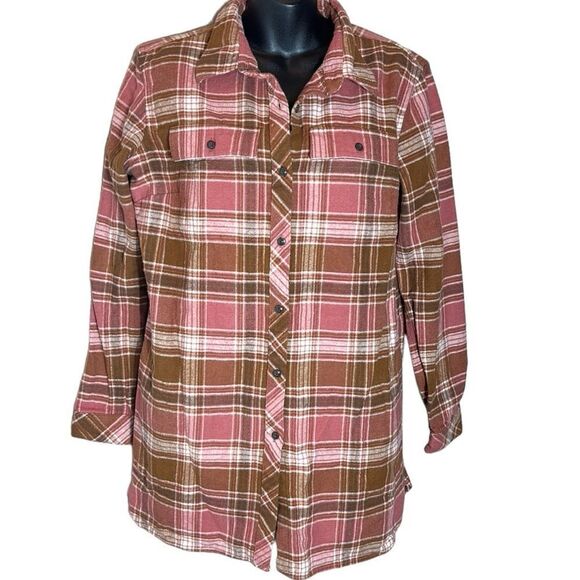 L.L. Bean Pink and Brown Plaid Button Down Shirt - Picture 1 of 8